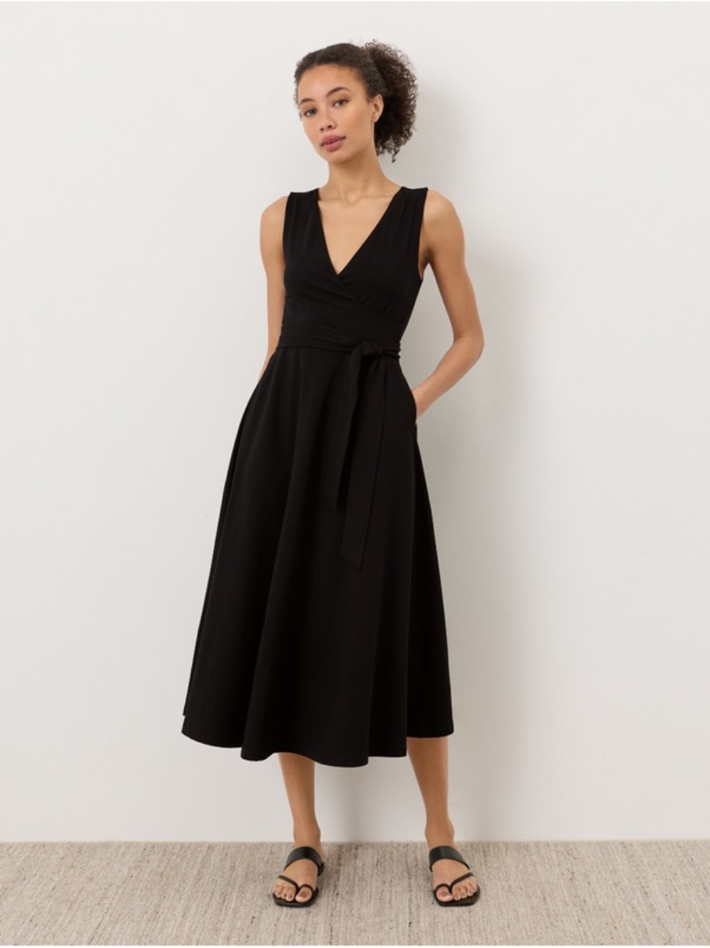 Pact Organic Fit & Flare Easy V-neck Midi Dress In Black Size XXL
